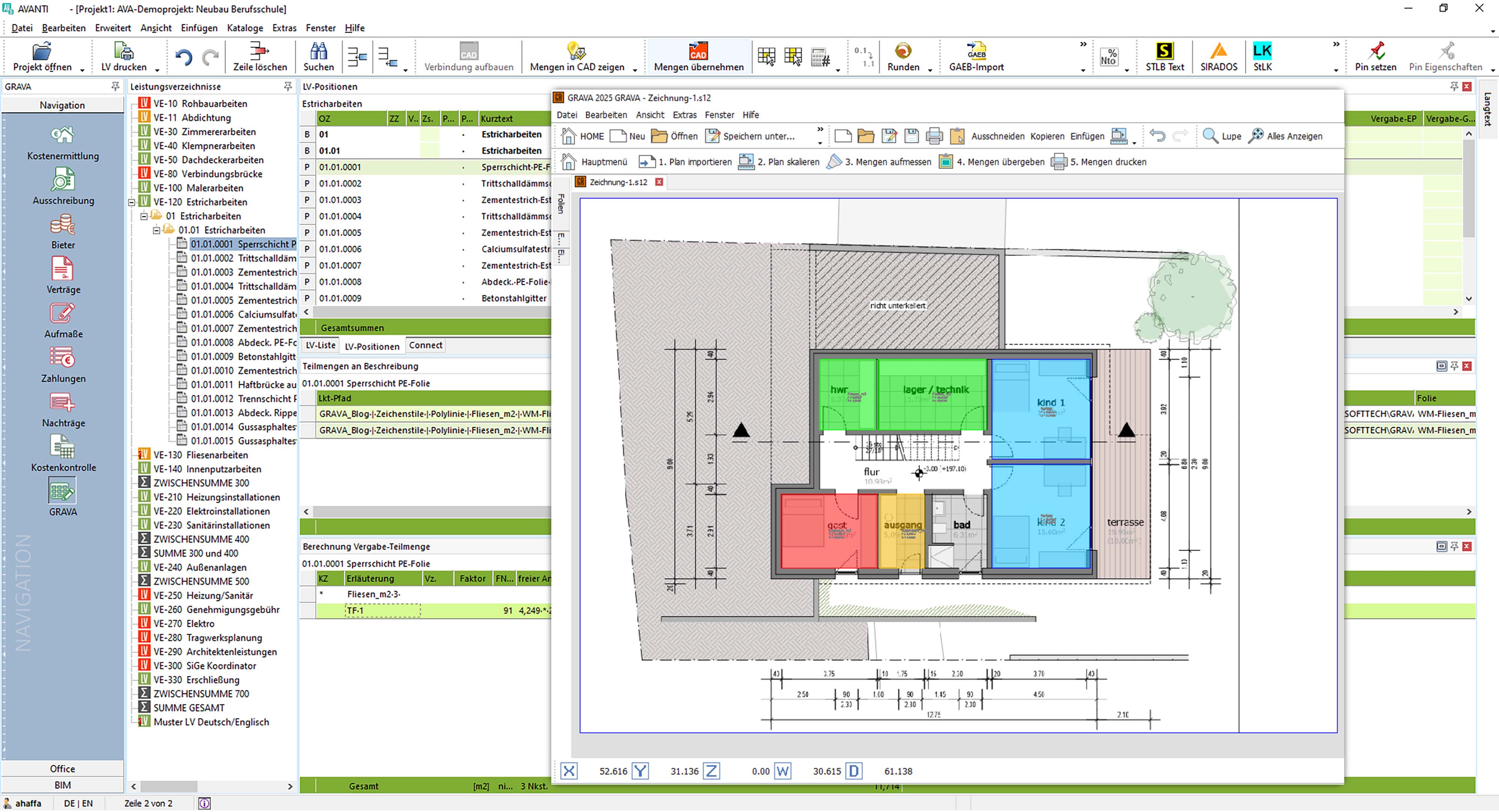 Aufmaß-Software GRAVA: schnelle Ermittlung von Massen direkt aus digitalen Bauplänen