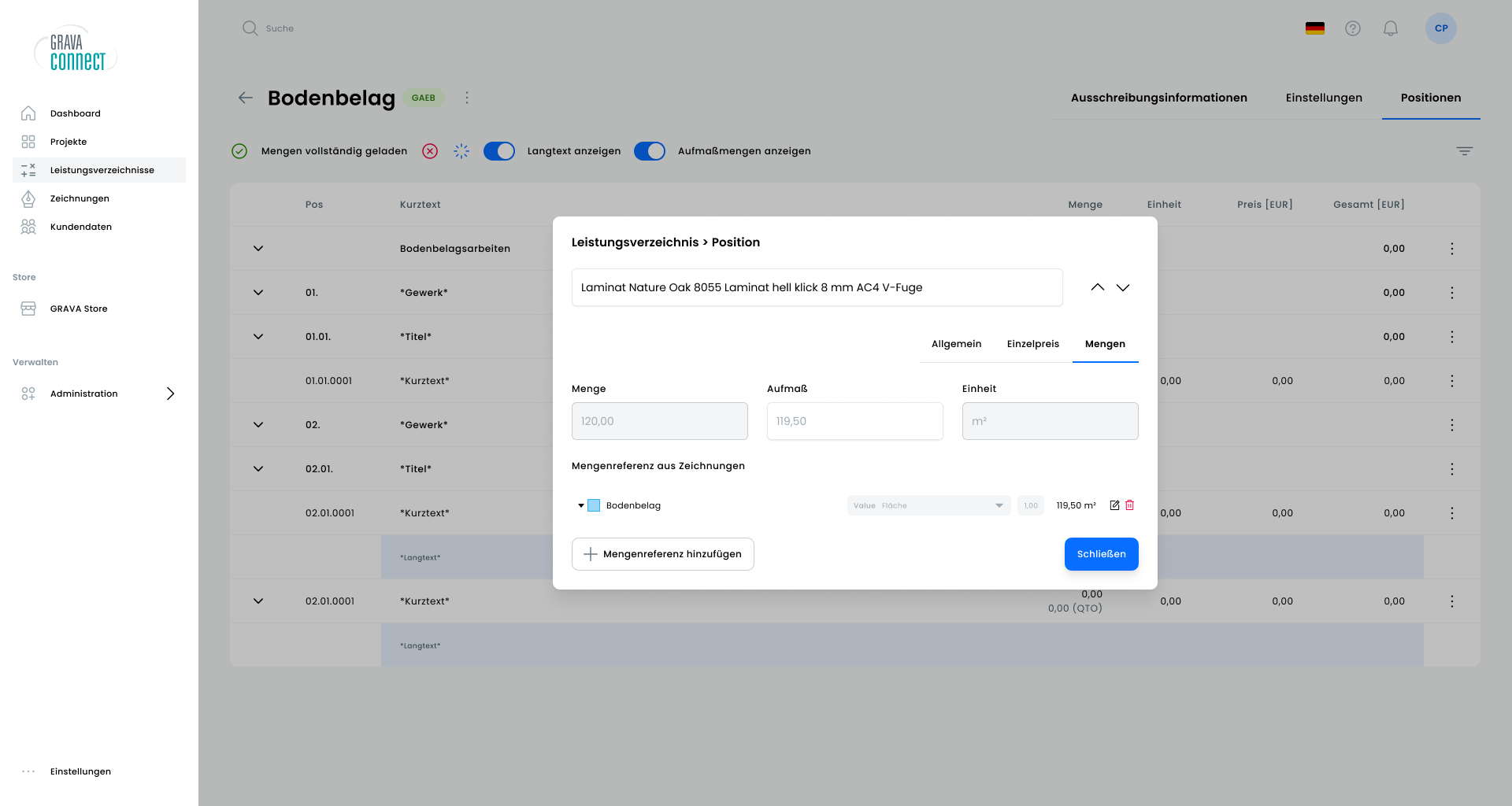 GRAVA connect: Nahtlose Verknüpfung von Mengen und Leistungsverzeichnis